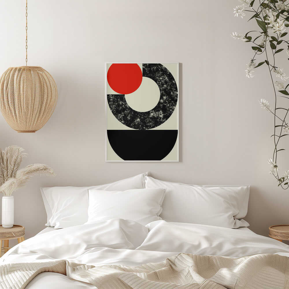 Wall art Geometric Shapes with a Bold Red Circle