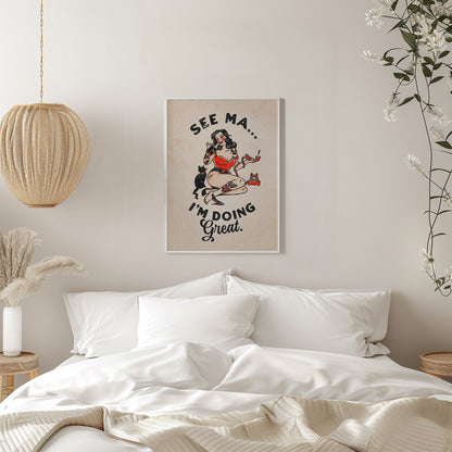 Wall art See Ma Poster Funny Vintage Pinup Girl &amp; Cat