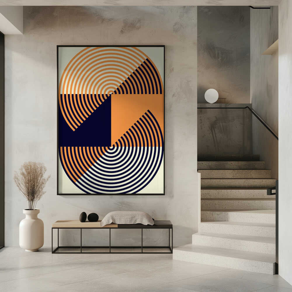 Wall art Concentric Circles in Vibrant Orange and Blue