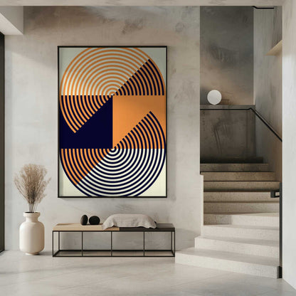 Wall art Concentric Circles in Vibrant Orange and Blue