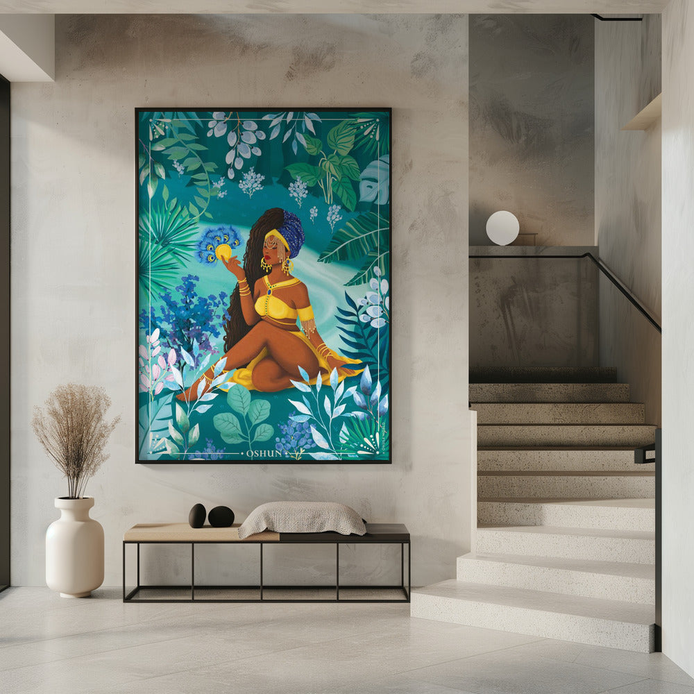 Oshun Orisha Goddess  Wall Artwork In White Floating Frame