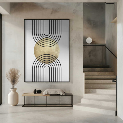 Wall art Golden Textured Circle and Bold Black Lines