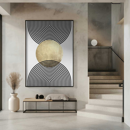 Wall art Golden Textured Circle and Bold Black Lines