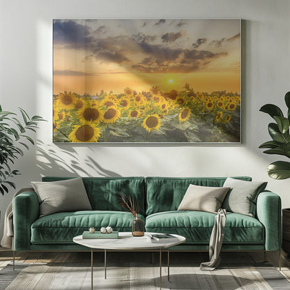  Sunflower field at sunset | Panoramic View Wall Artwork 0