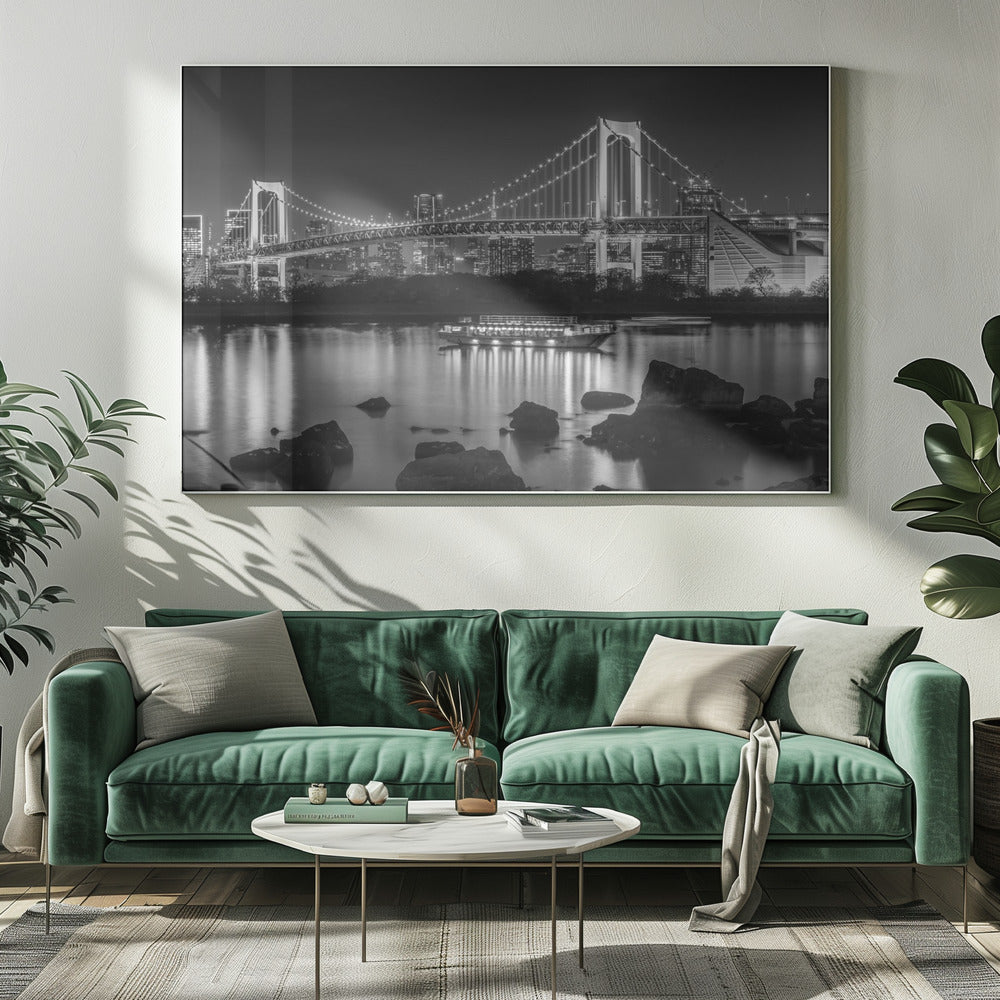  Charming Rainbow Bridge with Tokyo Skyline in the evening - monochrome panorama Wall Artwork 0