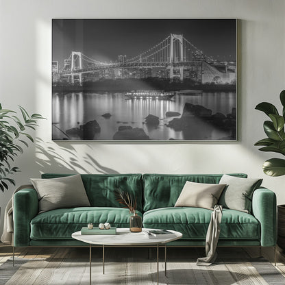  Charming Rainbow Bridge with Tokyo Skyline in the evening - monochrome panorama Wall Artwork 0