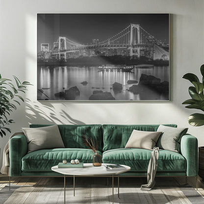  Gorgeous Rainbow Bridge with Tokyo Skyline in the evening - monochrome Wall Artwork 0