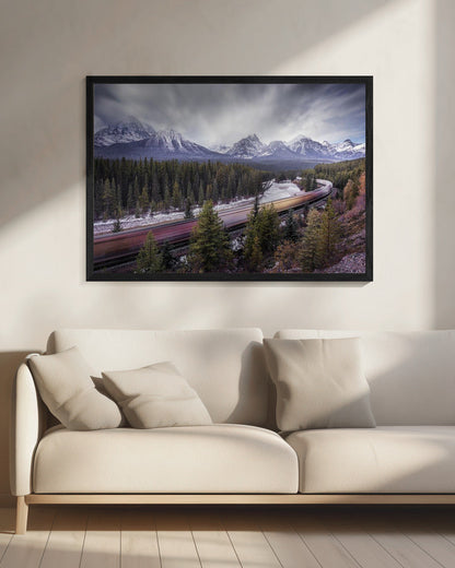 Wall art Fast train-20X16inches-In Black Floating Frame