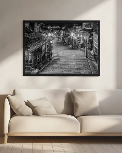  Ninen-zaka in historic Kyoto in the evening - monochrome Wall Artwork 0