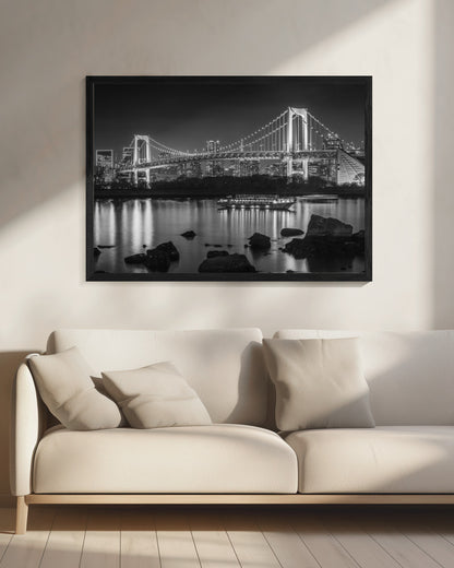  Gorgeous Rainbow Bridge with Tokyo Skyline in the evening - monochrome Wall Artwork 0