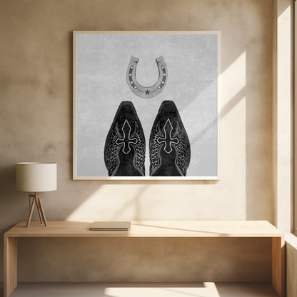  Bw Cowboy Boots and Horseshoe Wall Artwork 0