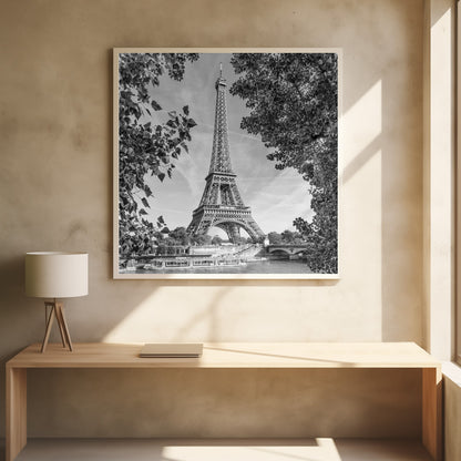  PARIS Eiffel Tower &amp; River Seine - Monochrome Wall Artwork 0