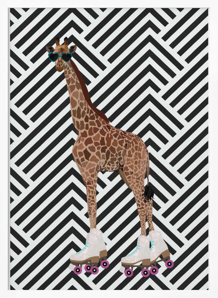 Wall art Giraffe Rollerskates retro
