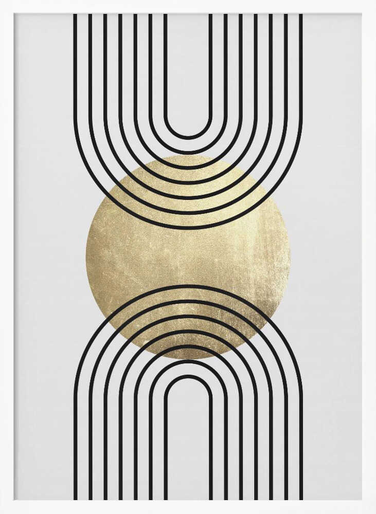 Wall art Golden Textured Circle and Bold Black Lines
