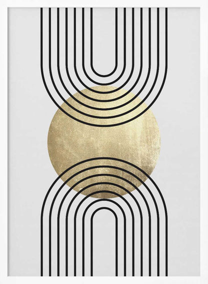 Wall art Golden Textured Circle and Bold Black Lines