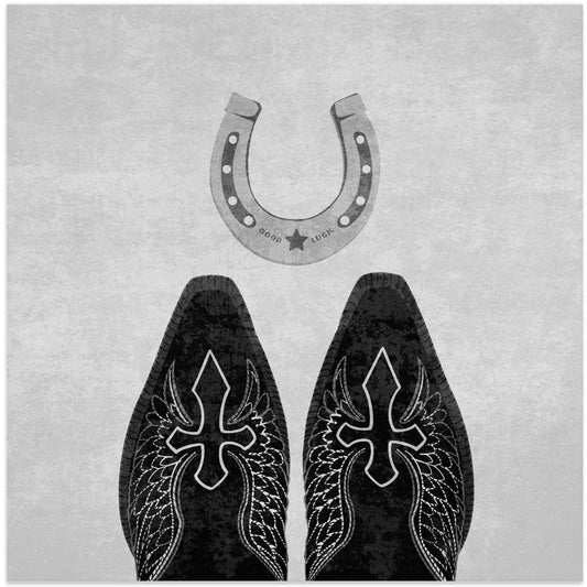  Bw Cowboy Boots and Horseshoe Wall Artwork In Black Floating Frame