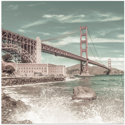  GOLDEN GATE BRIDGE Coastline Impression | urban vintage style Wall Artwork In White Floating Frame
