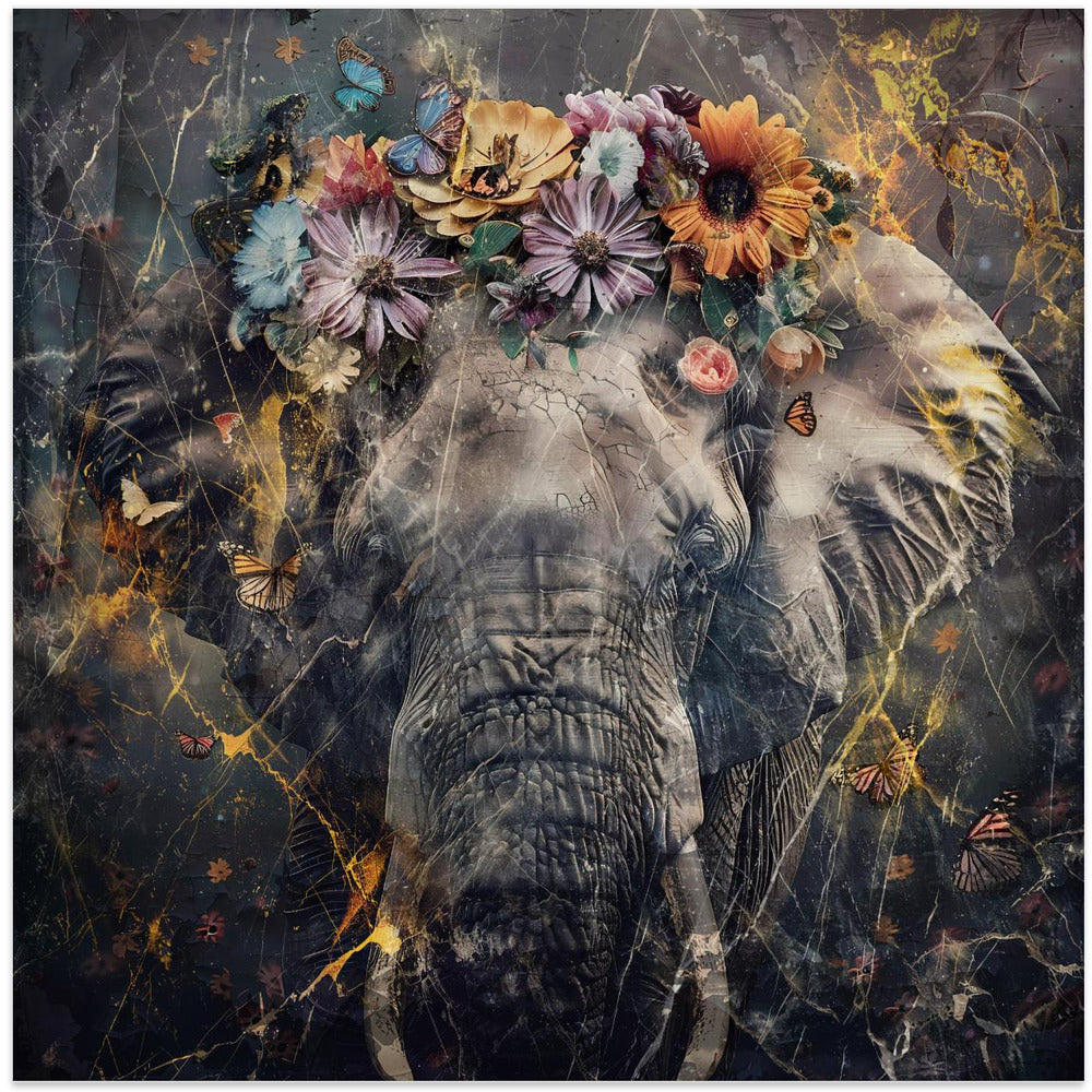  Elephant Animal Vintage Art Illustration Wallart 01 Wall Artwork In White Floating Frame