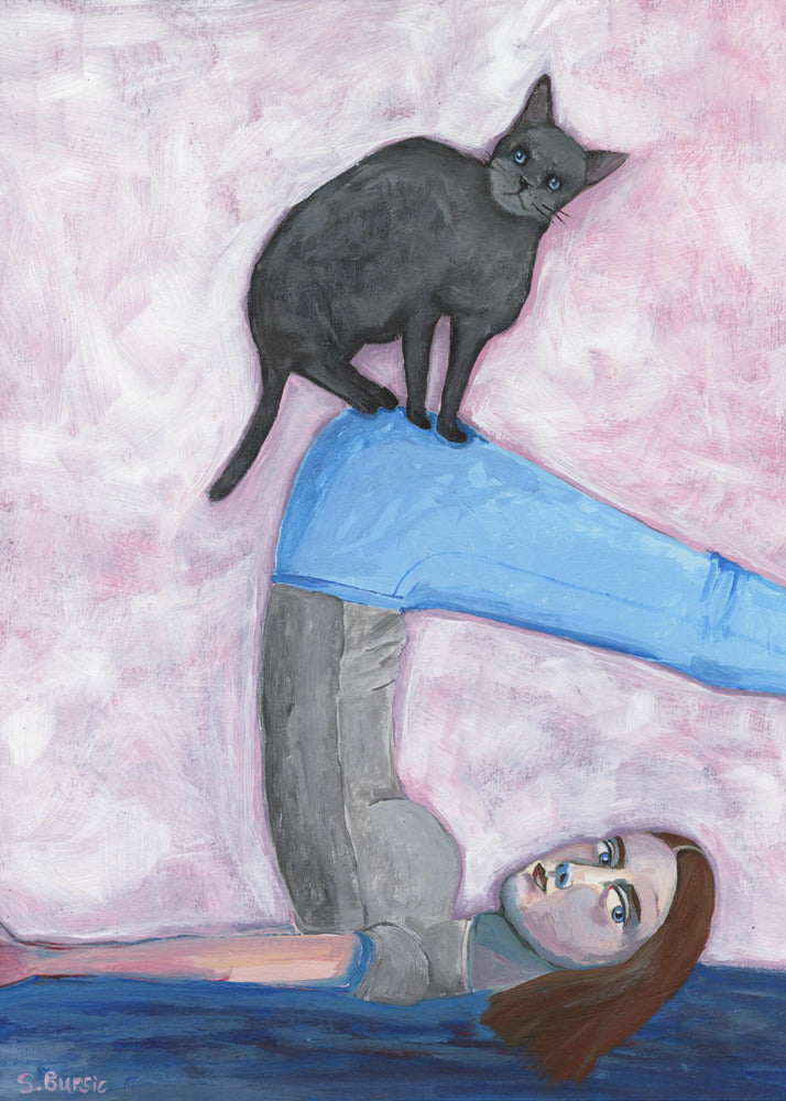  Yoga with my Cat Wall Artwork In Black Floating Frame