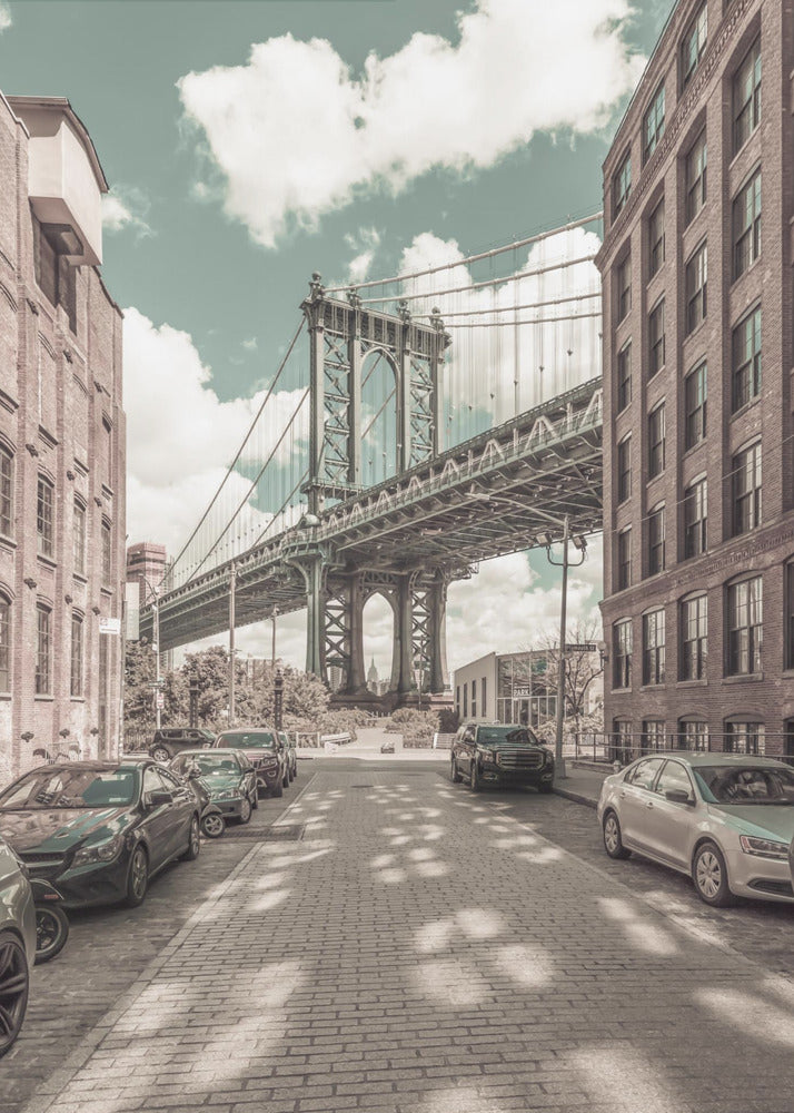  NEW YORK CITY Manhattan Bridge | urban vintage style Wall Artwork In Black Floating Frame