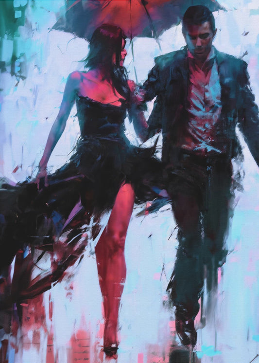  Walking In the Rain Wall Artwork In Black Floating Frame