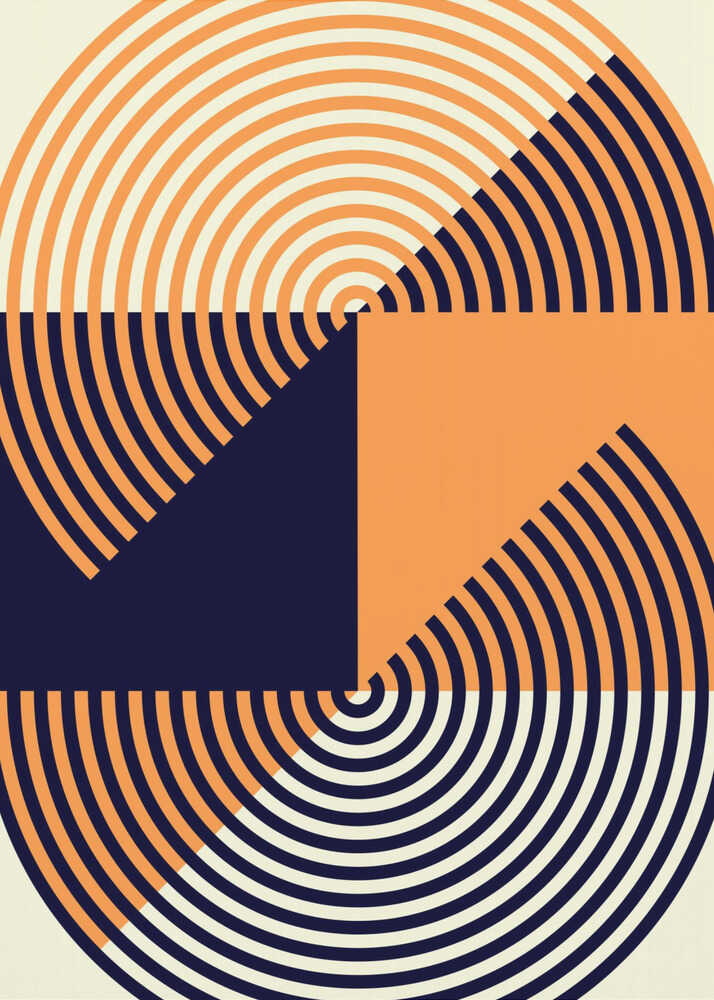 Wall art Concentric Circles in Vibrant Orange and Blue