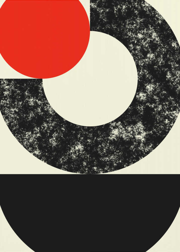 Wall art Geometric Shapes with a Bold Red Circle
