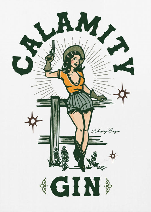  Calamity Gin Funny Retro Western Cowgirl Art Wall Artwork In Black Floating Frame