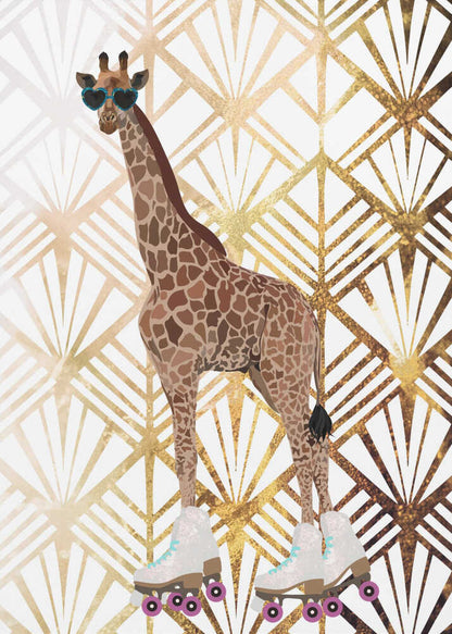 Wall art Giraffe Rollerskates Art Deco