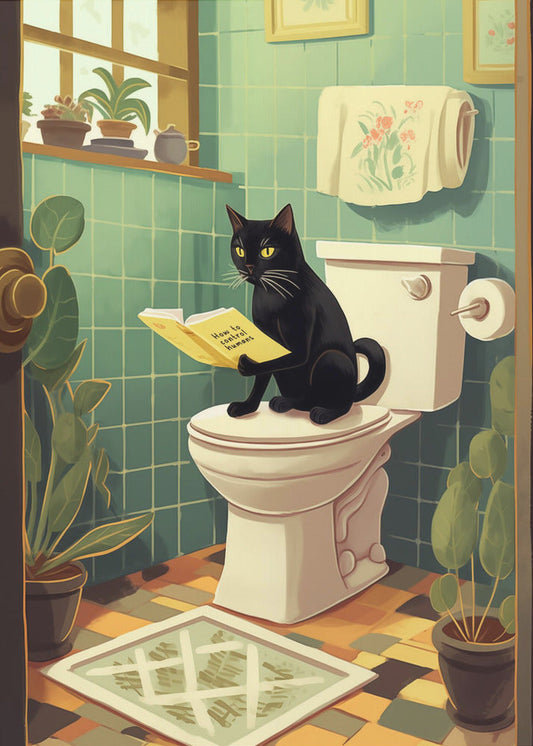 canvas prints Toilet Cat24X36inches- Black Frame