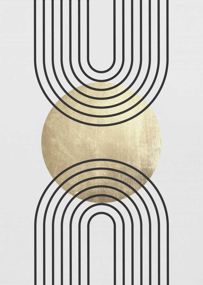 Wall art Golden Textured Circle and Bold Black Lines