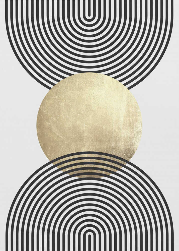 Wall art Golden Textured Circle and Bold Black Lines