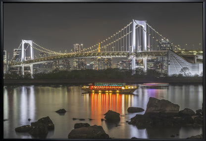  Charming Rainbow Bridge with Tokyo Skyline in the evening - Panorama Wall Artwork Gallery Wrapped (Ready to Hang)