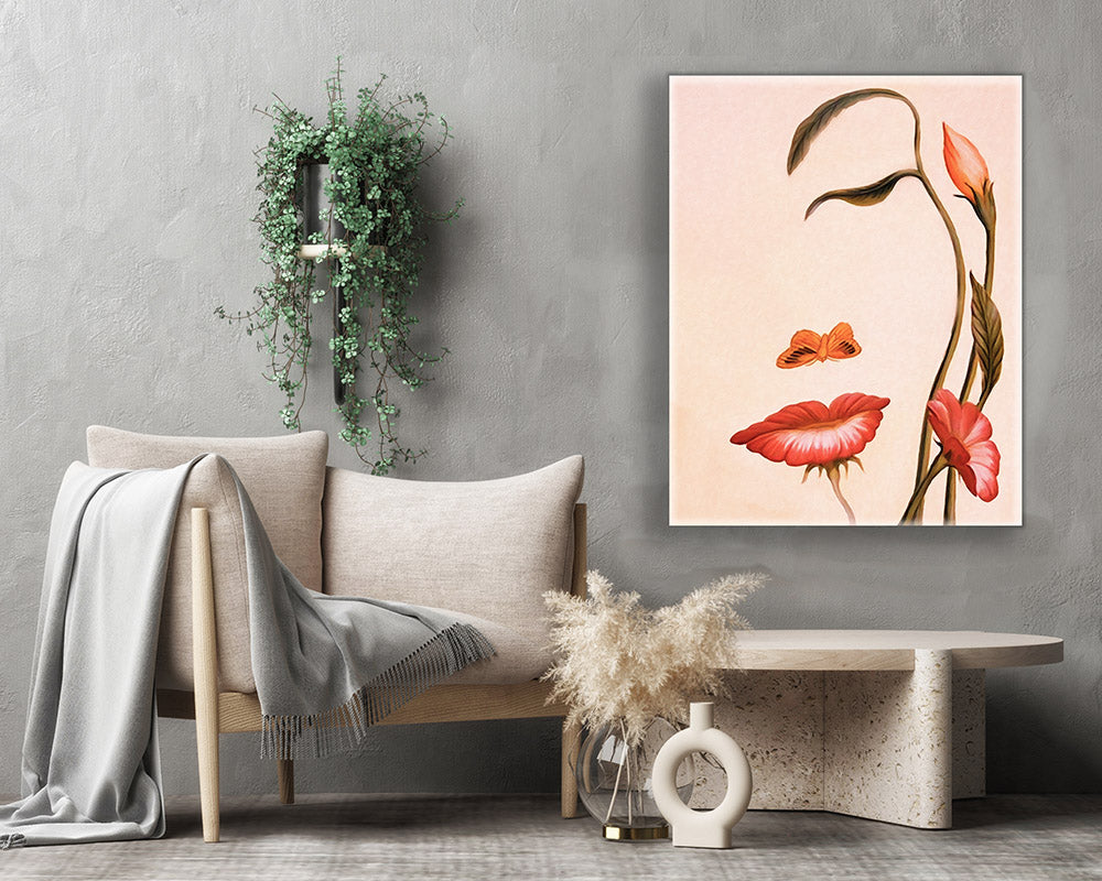Abstract Flower Face- Fine Art Canvas- Gold varnish