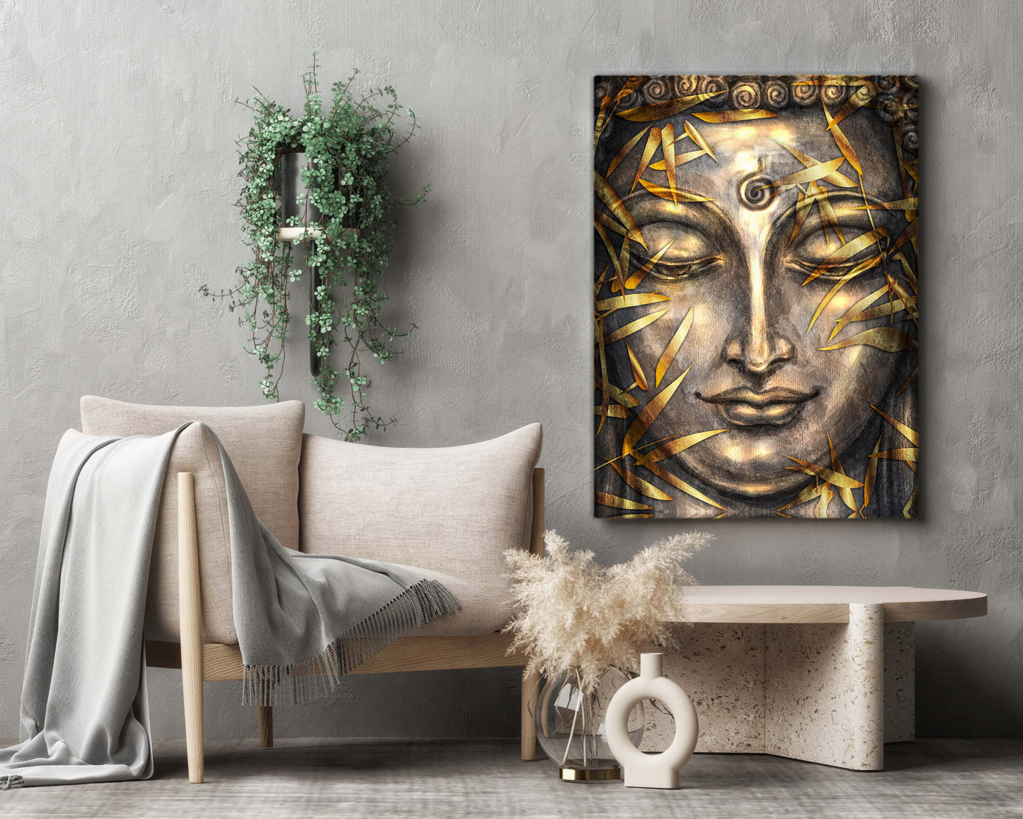 Canvas Pint Gold Buddha- Artwork-Gold varnish