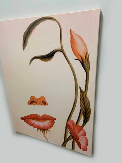 Abstract Flower Face- Fine Art Canvas- Gold varnish